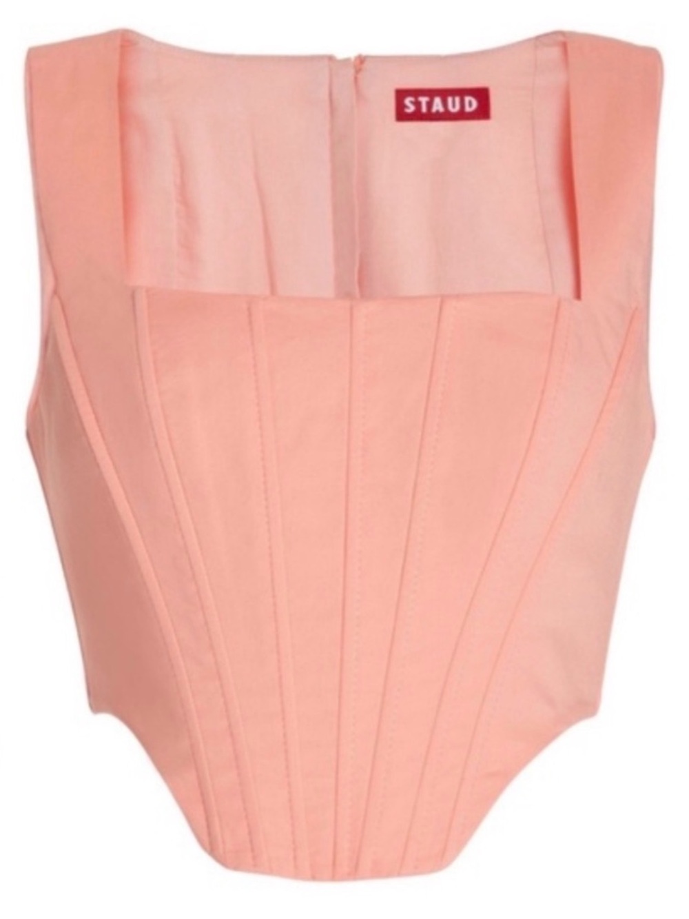 STAUD Coral-Peach Sculpted Corset Tank